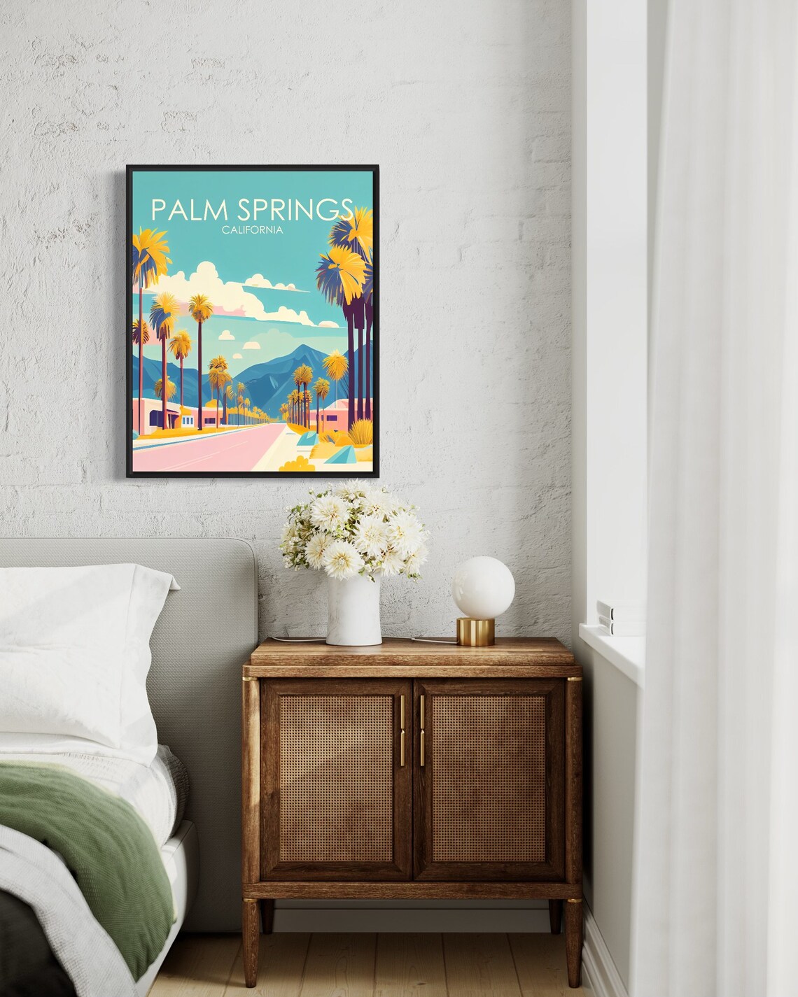 Palm Springs California Palm Lined Road Vintage Travel Poster - Image 2