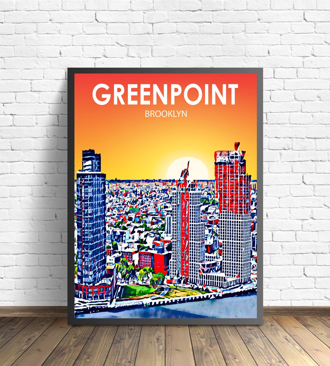 Greenpoint Brooklyn Sunset Waterfront Towers Aerial Skyline Poster