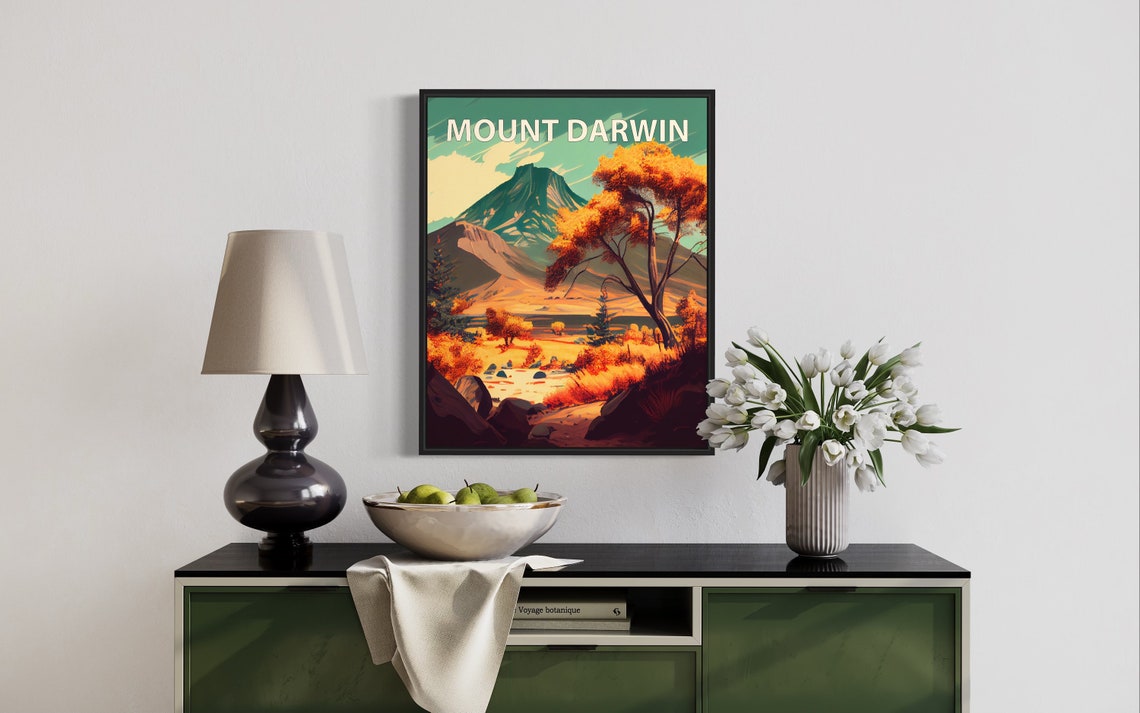 Mount Darwin Green Summit Meadow Autumn Colors Retro Travel Poster - Image 3