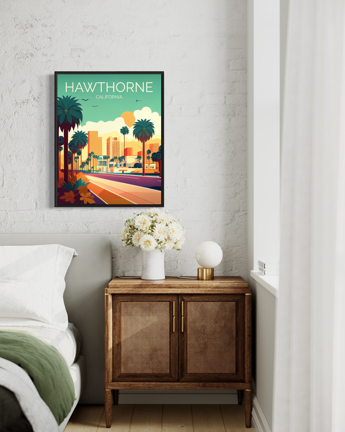 Hawthorne California Palm Boulevard Sunset Retro Travel Poster - Image 3