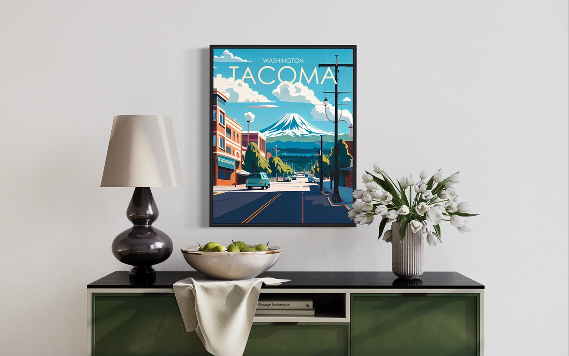 Tacoma Washington Street Leading to Majestic Mount Rainier Poster - Image 2