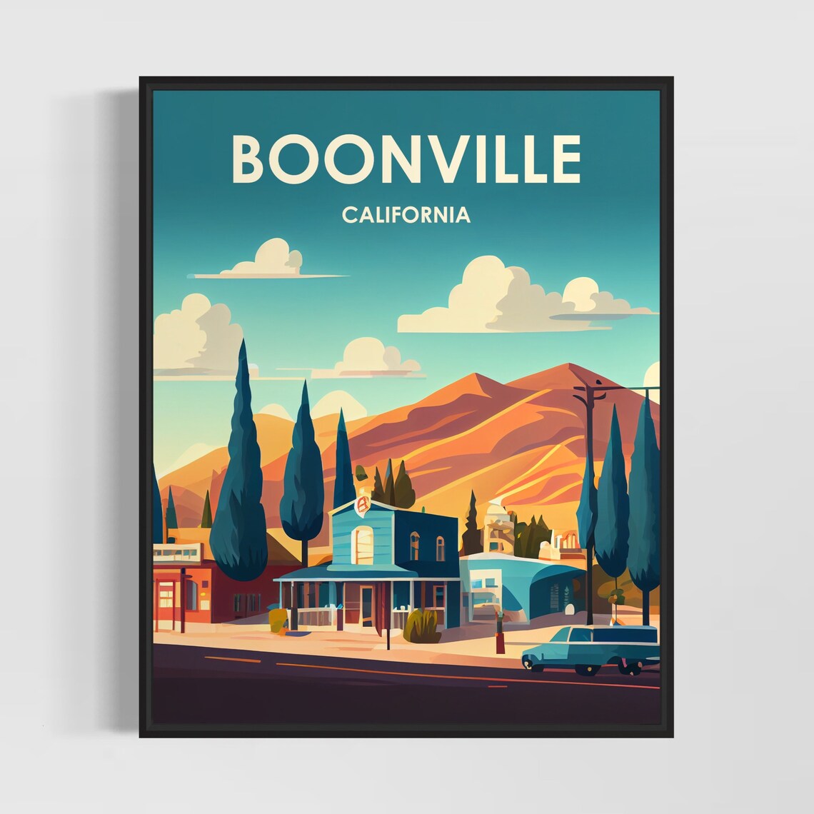 Boonville California Retro Main Street Tall Cypress Trees Poster
