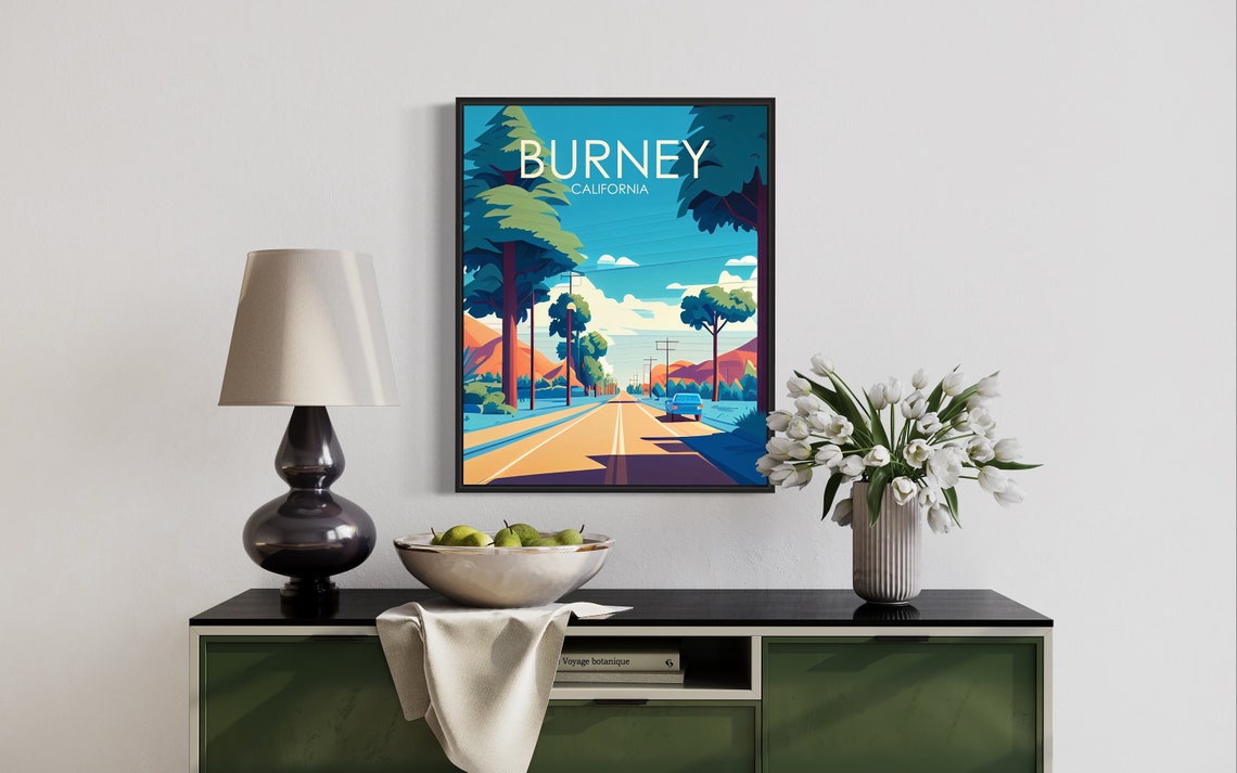 Burney California Retro Pine Forest Highway Road Trip Poster - Image 3