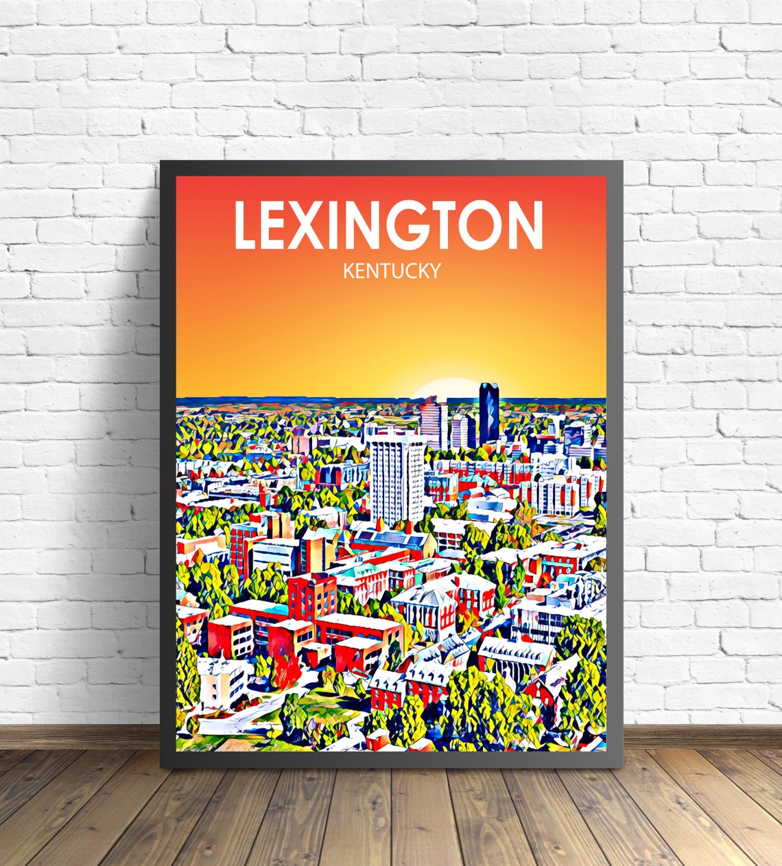 Lexington Kentucky Sunset Aerial Downtown Skyline Art Poster