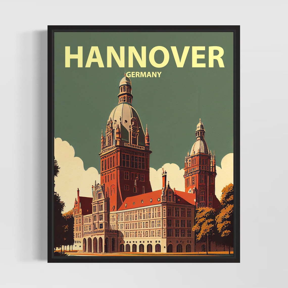 Hannover New Town Hall Vintage Minimalist Travel Poster Germany