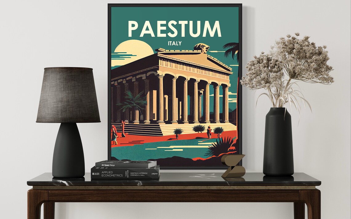 Paestum Italy Greek Temple Ancient Ruins Vintage Travel Poster - Image 3
