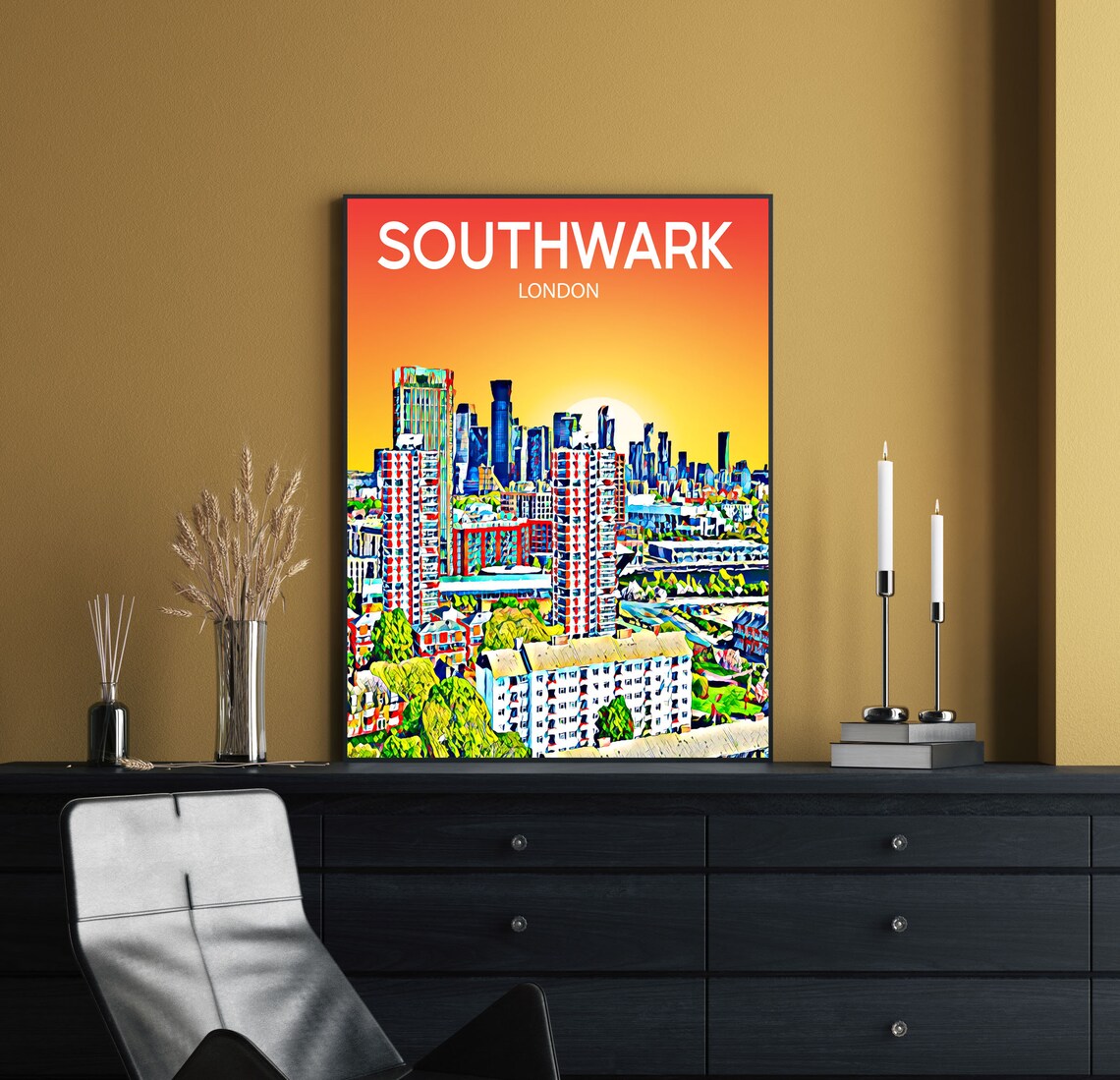 Southwark London Sunset Skyline Residential Towers City Art Poster - Image 2