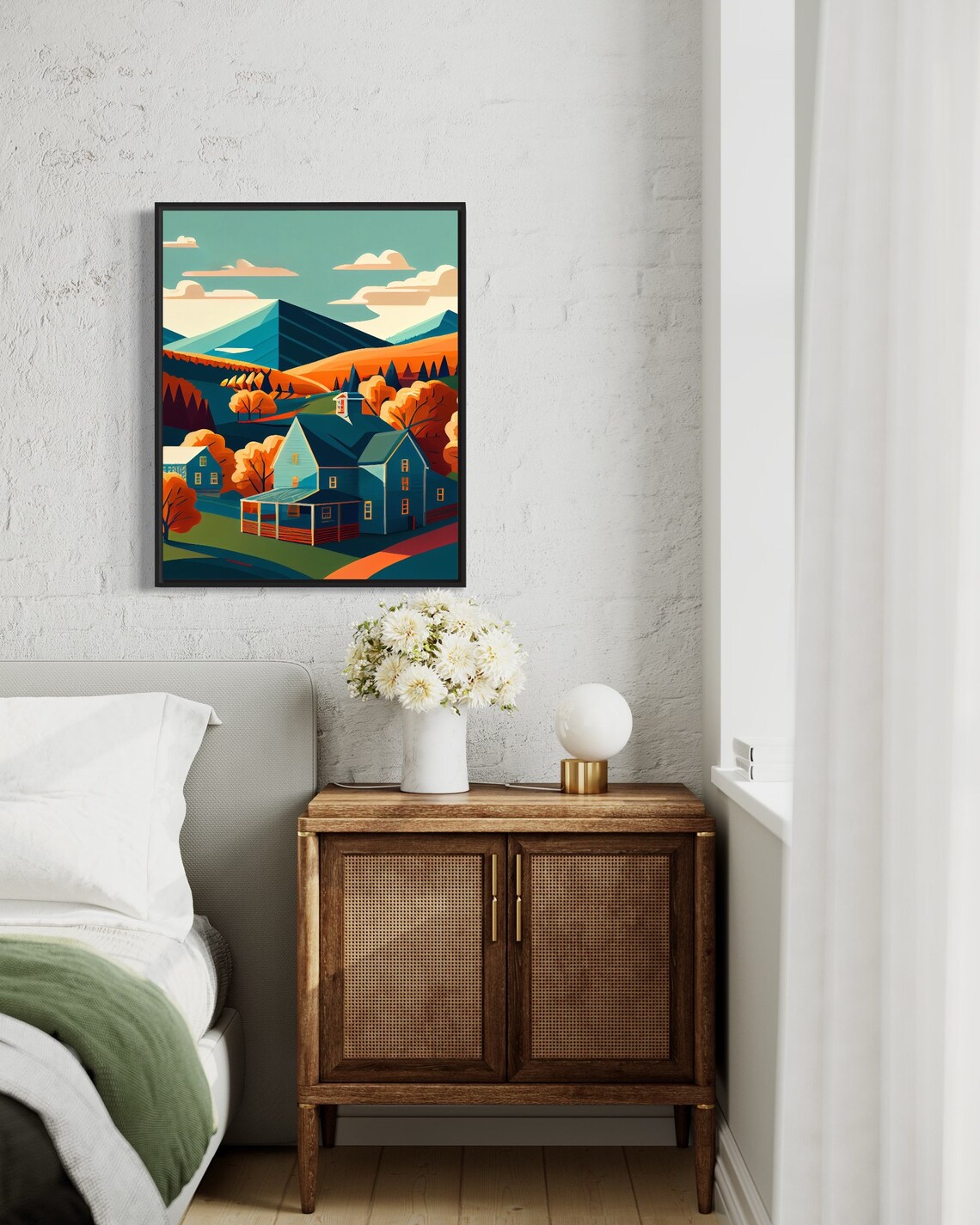Vermont Autumn Farmhouse with Fall Foliage and Mountains Travel Poster - Image 3