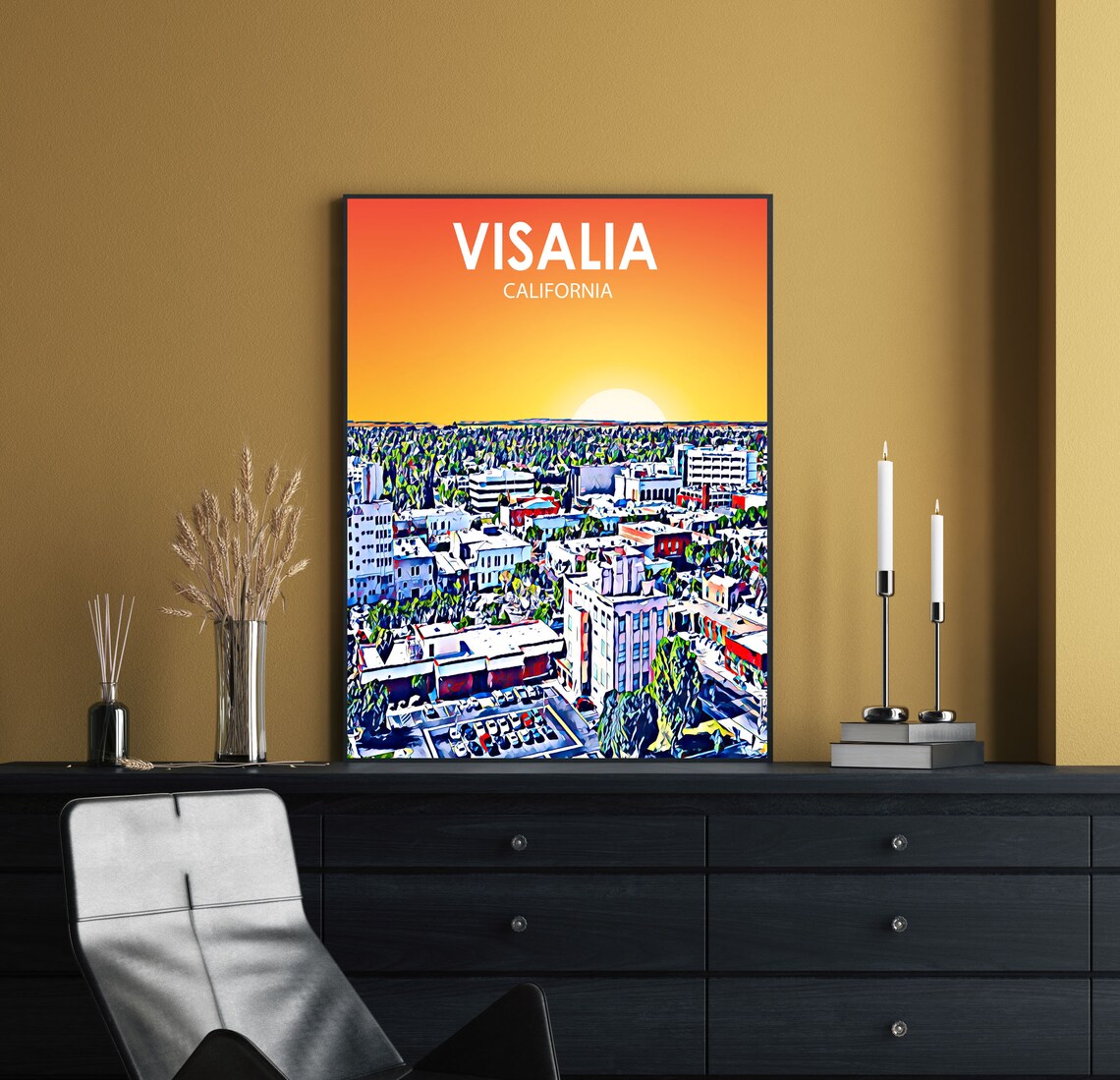 Visalia California Sunset Aerial Downtown City Golden Poster - Image 2