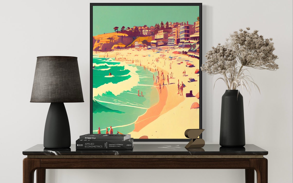 Sunlit Bondi Beach Australia Retro Crowd Scene Travel Poster - Image 3