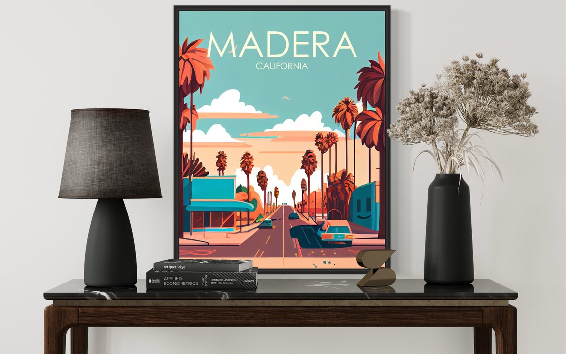 Madera California Palm Lined Main Street Retro Vintage Poster - Image 3
