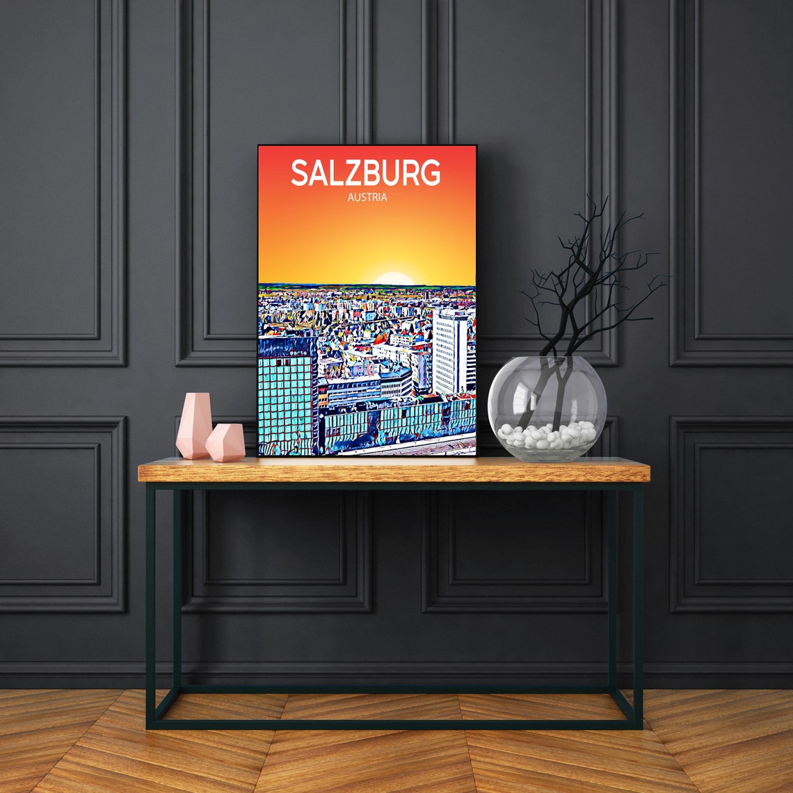 Salzburg Austria Art Poster Sunset Night Poster Art Print Salzburg City Modern Wall Art Colorful Skyline Photo Sketch Gift - Image 3
