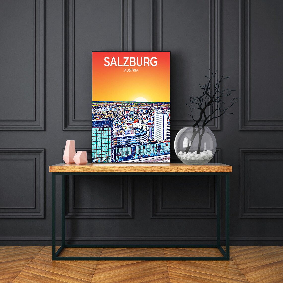 Salzburg Austria Sunset Skyline Historic Cityscape Art Poster - Image 3