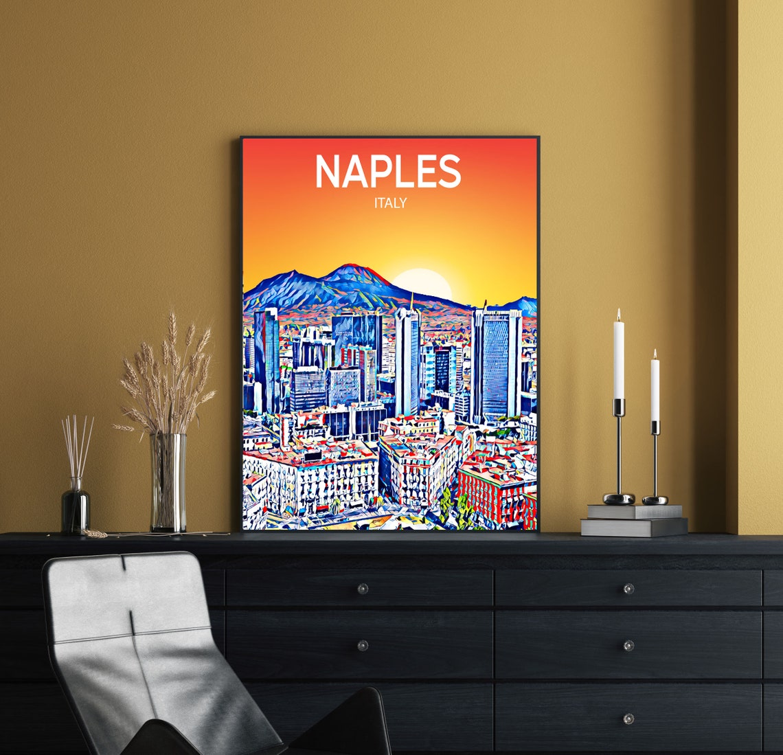 Naples Italy Vesuvius Volcano Downtown Sunset Skyline City Poster - Image 2