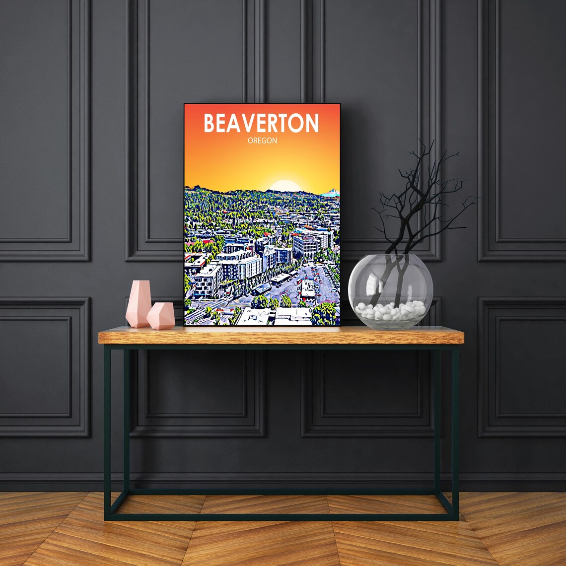 Beaverton Oregon Sunset Aerial City View Colorful Skyline Art Poster - Image 3