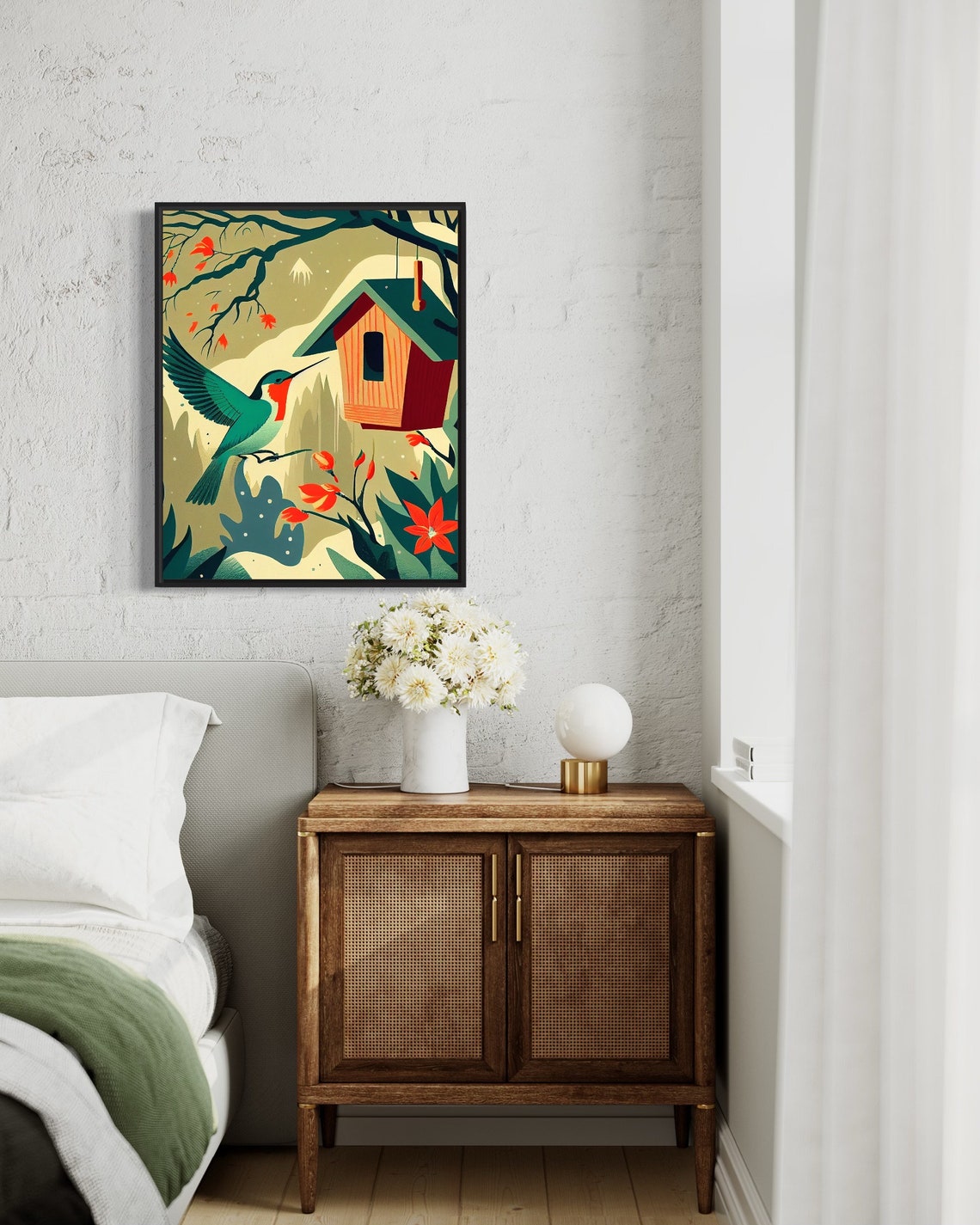 Hummingbird And Birdhouse Retro Art Print Hummingbird And Birdhouse Illustration Hummingbird And Birdhouse Vintage Minimal Design Poster - Image 3