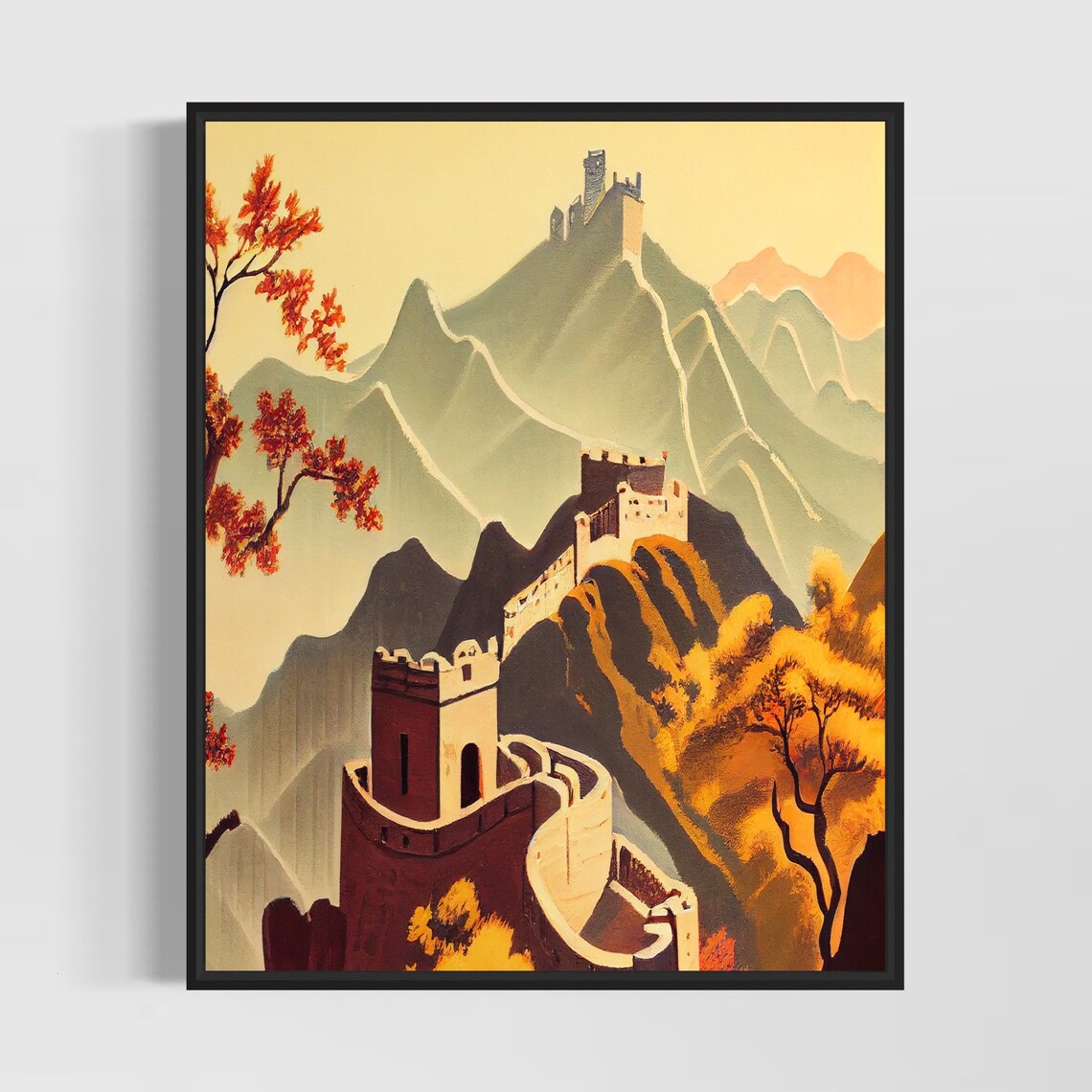 Great Wall of China Autumn Mountains Vista Epic Travel Poster