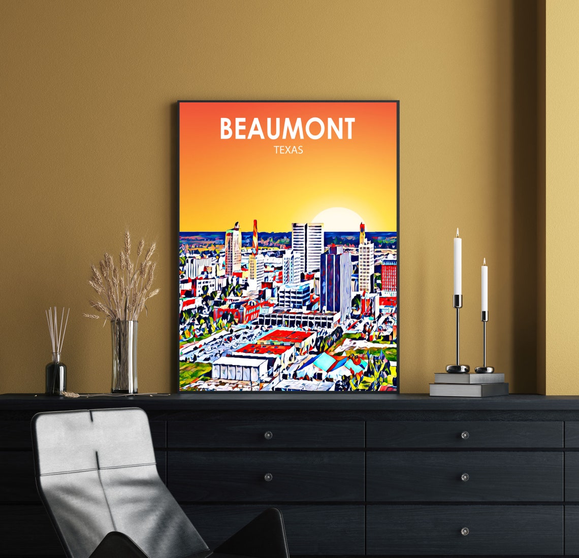 Beaumont Texas Sunset Downtown Skyline Pop Art Travel Poster - Image 2