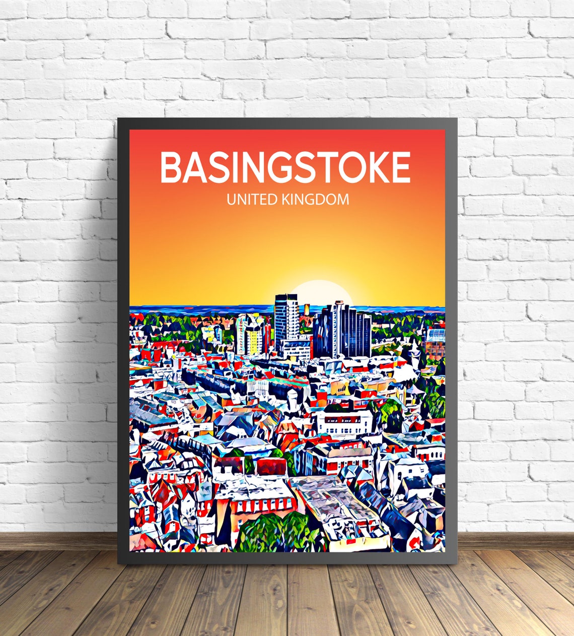 Basingstoke England Sunset Aerial City View Colorful Skyline Poster
