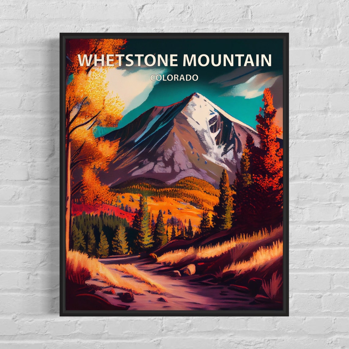 Whetstone Mountain Colorado Snowy Peak Autumn Forest View Poster