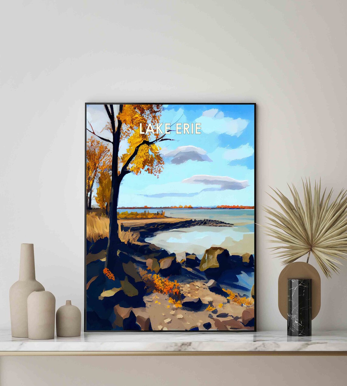 Lake Erie Autumn Golden Rocky Shoreline Great Lakes Travel Poster - Image 2