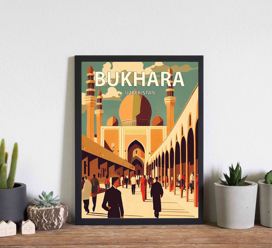 Bukhara Uzbekistan Old City Mosque Retro Travel Poster Artwork - Image 3