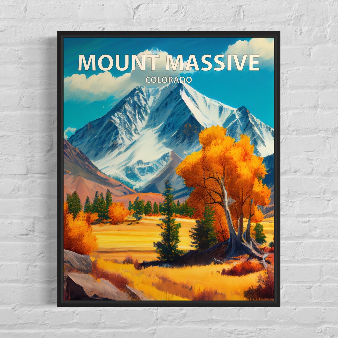 Mount Massive Colorado Snowy Summit Golden Aspen Grove Art Poster