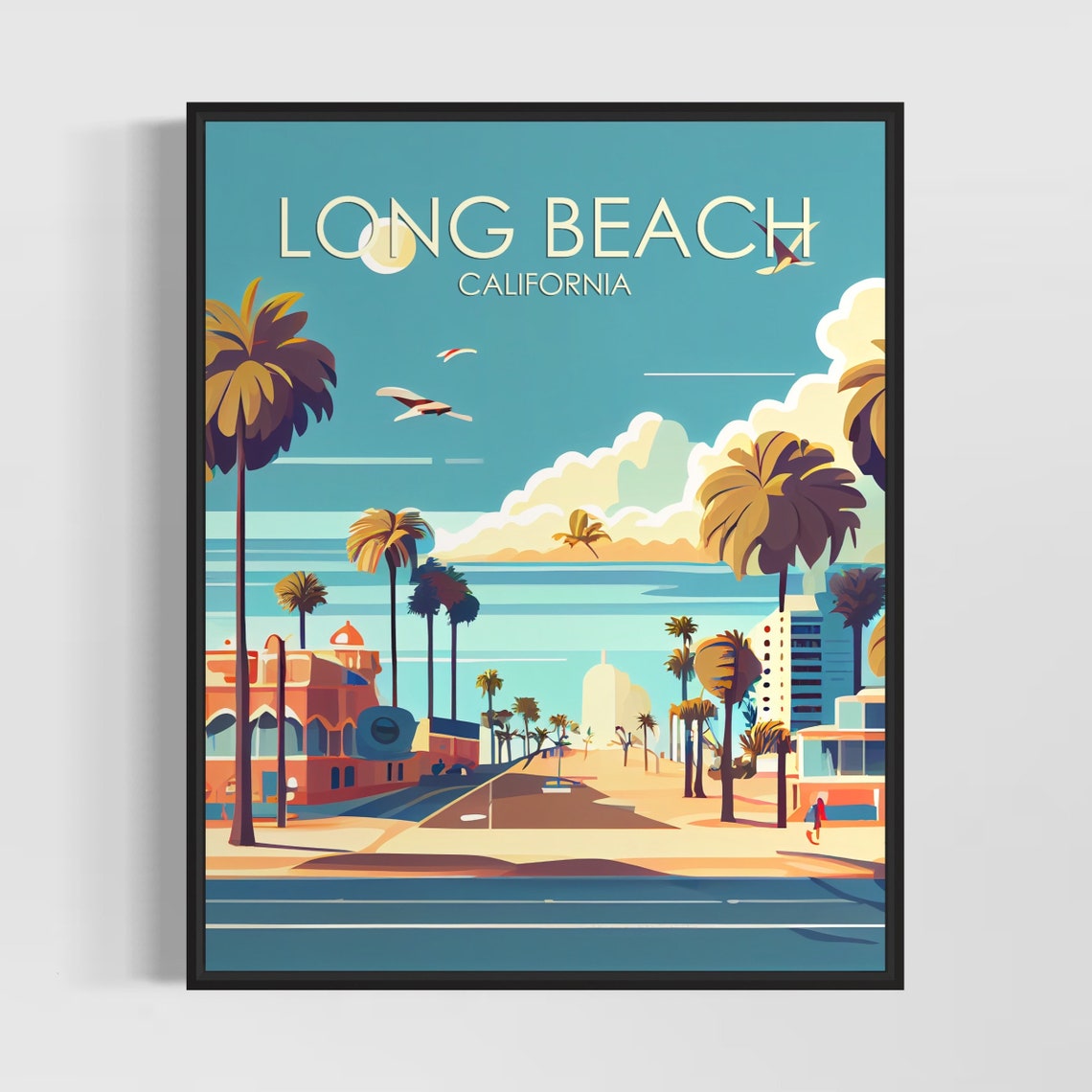 Long Beach California Beachfront Palms Ocean Breeze Art Poster