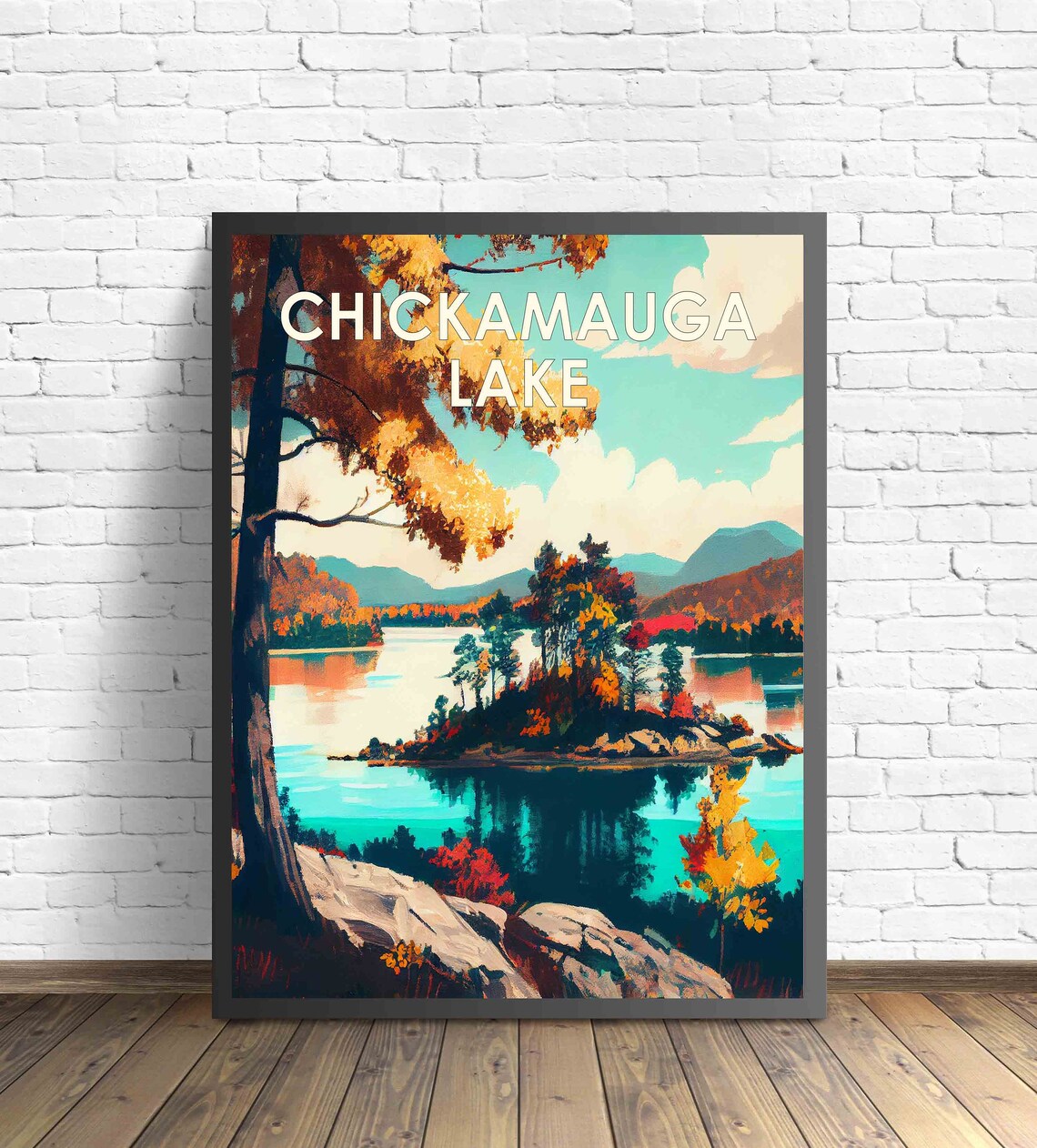 Chickamauga Lake Autumn Island Glassy Water Tennessee Fall Poster