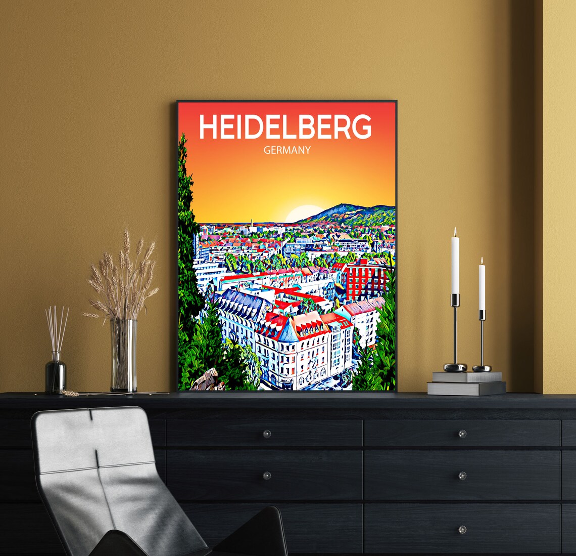 Heidelberg Germany Sunset Old Town Panorama City Travel Art Poster - Image 2