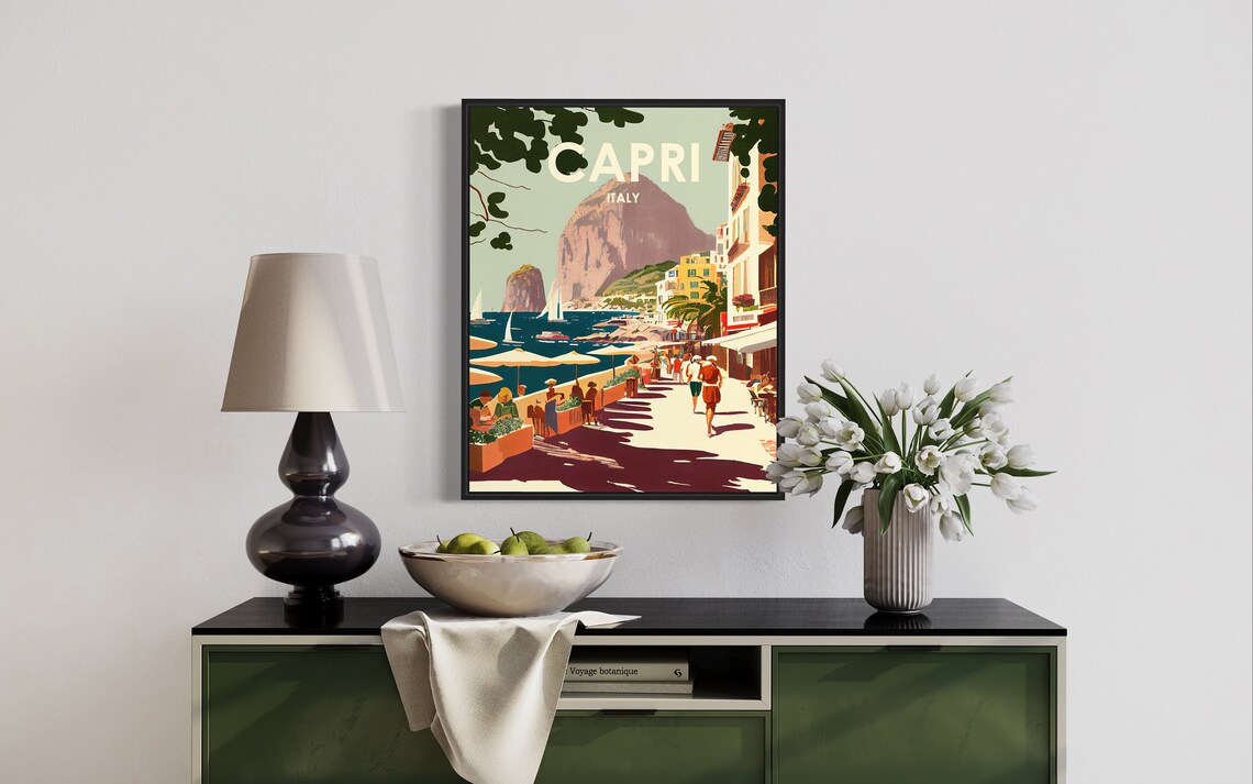 Capri Italy Seaside Promenade Sailboats Retro Summer Day Poster - Image 3