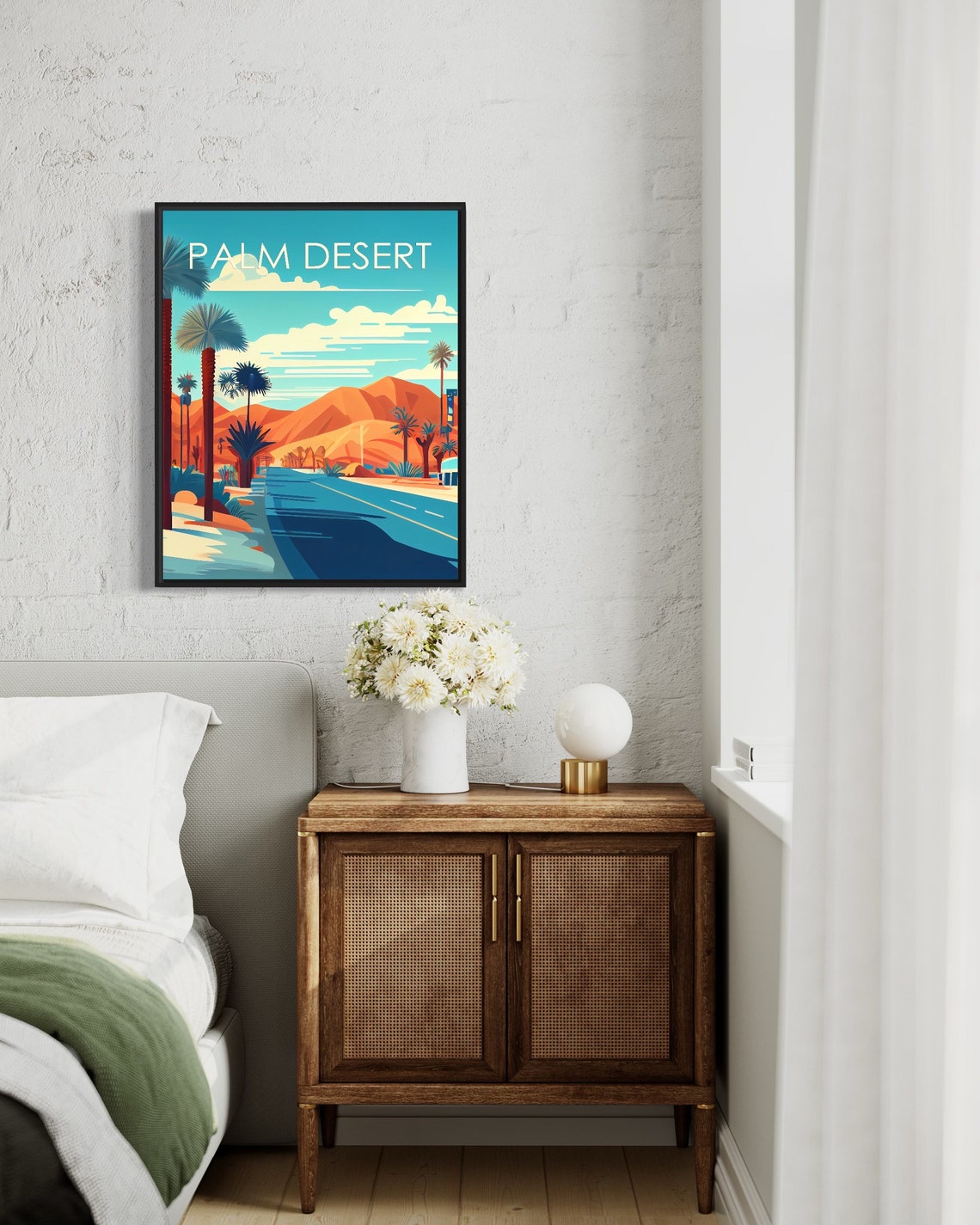 Palm Desert Retro Palm Lined Desert Road Mountain View Poster - Image 3