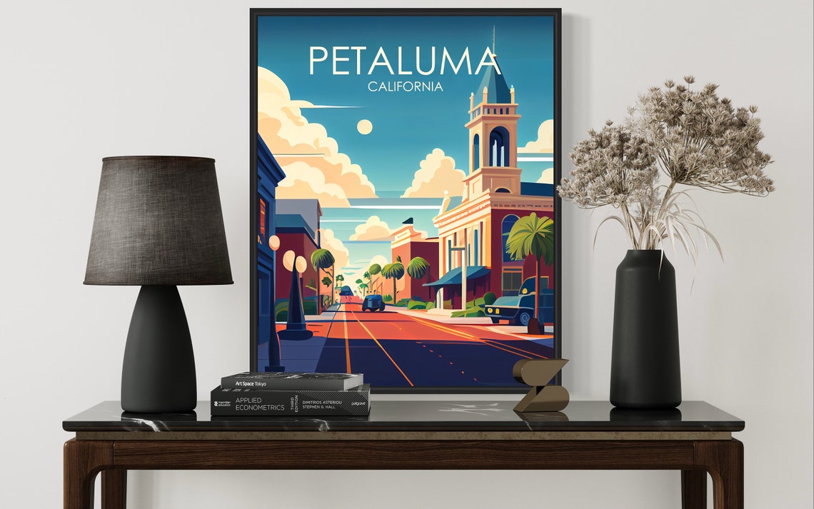 Petaluma California Historic Downtown Retro Street Poster Art - Image 3