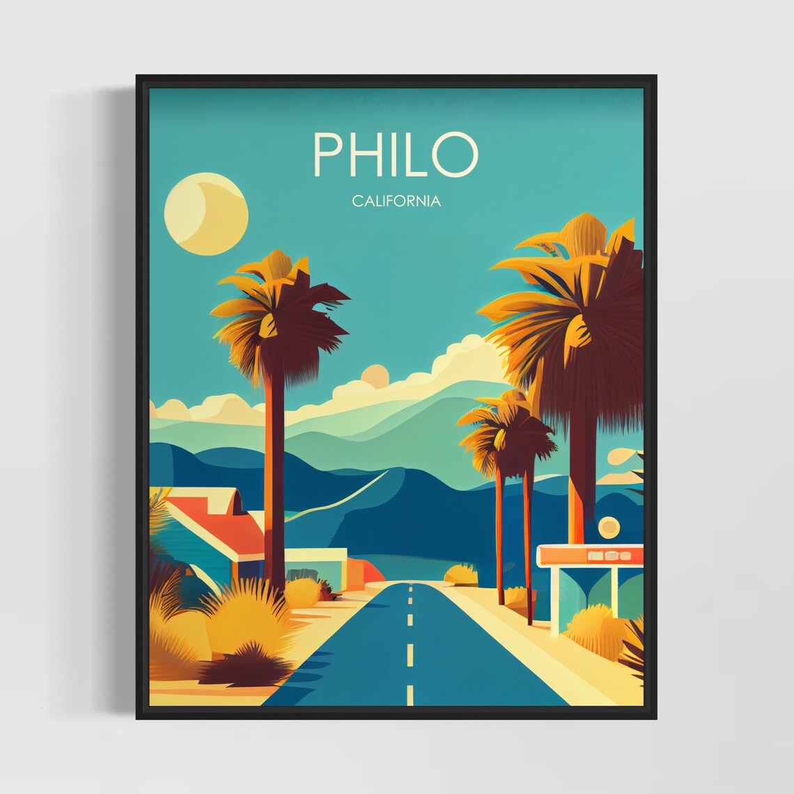 Philo California Desert Highway Palm Trees Mountain View Poster
