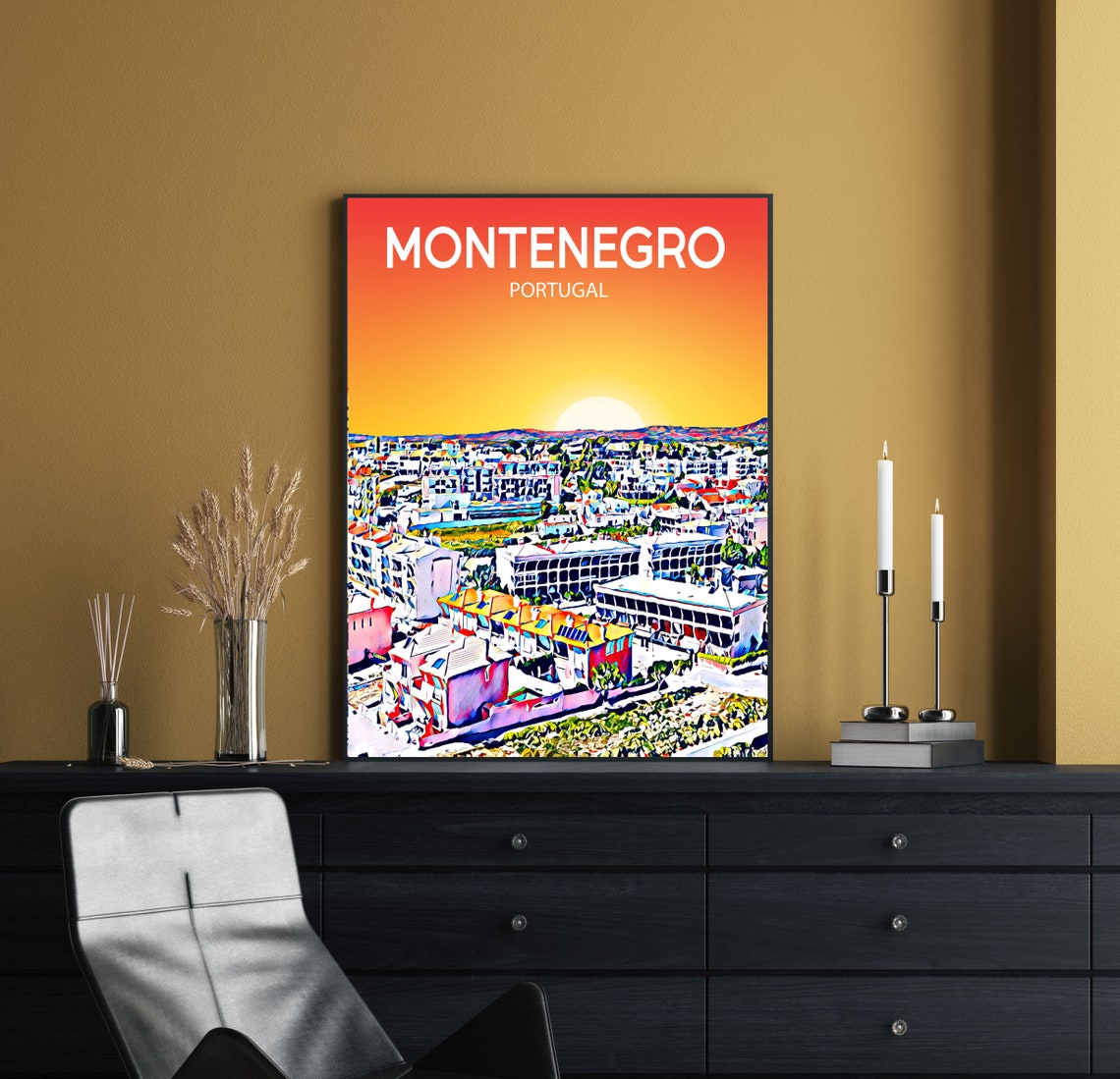 Montenegro Portugal Algarve Town Whitewashed Sunset Skyline Poster - Image 2