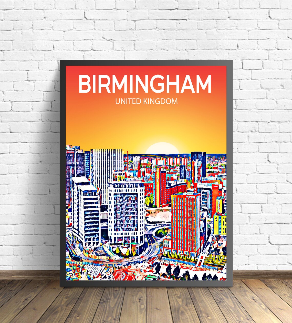 Birmingham United Kingdom Sunset Skyline Cityscape Travel Poster