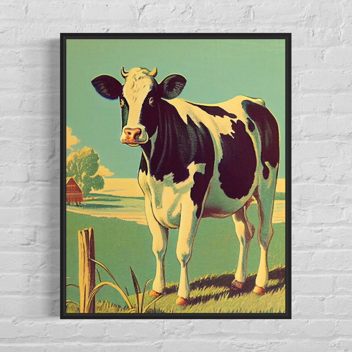 Vintage Holstein Cow Farm Animal Retro Pasture Illustration Poster