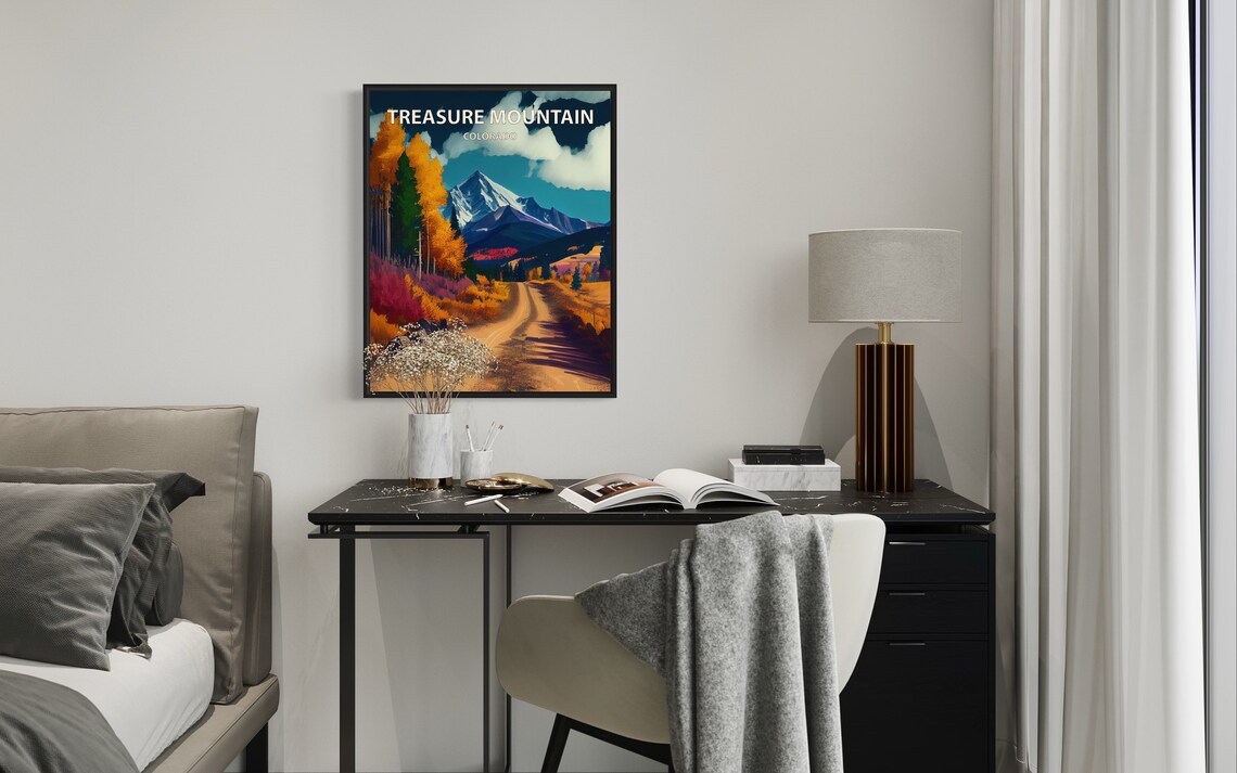 Treasure Mountain Colorado Autumn Aspen Snow Peak Landscape Poster - Image 2