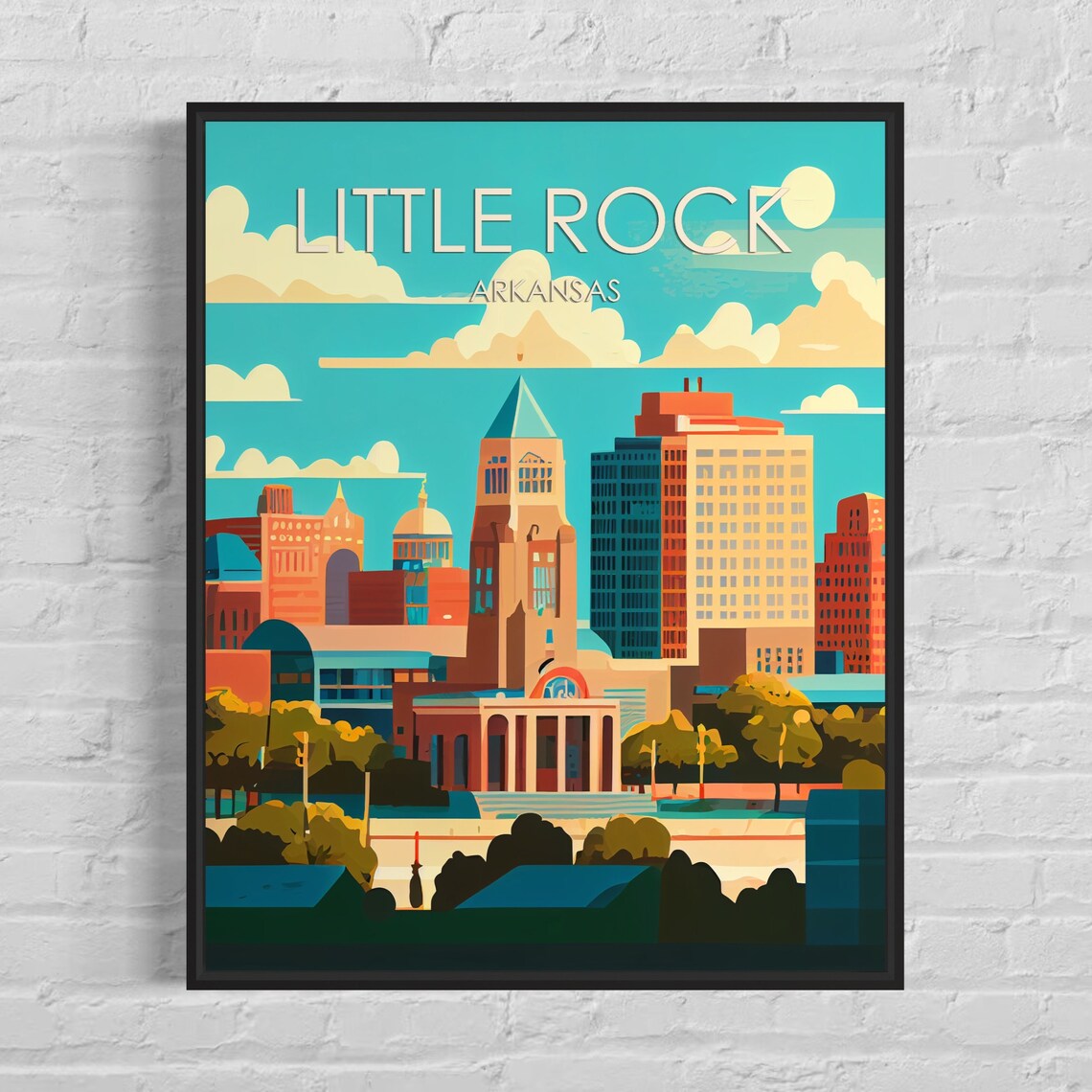 Little Rock Arkansas Downtown Skyline Vintage City Travel Poster