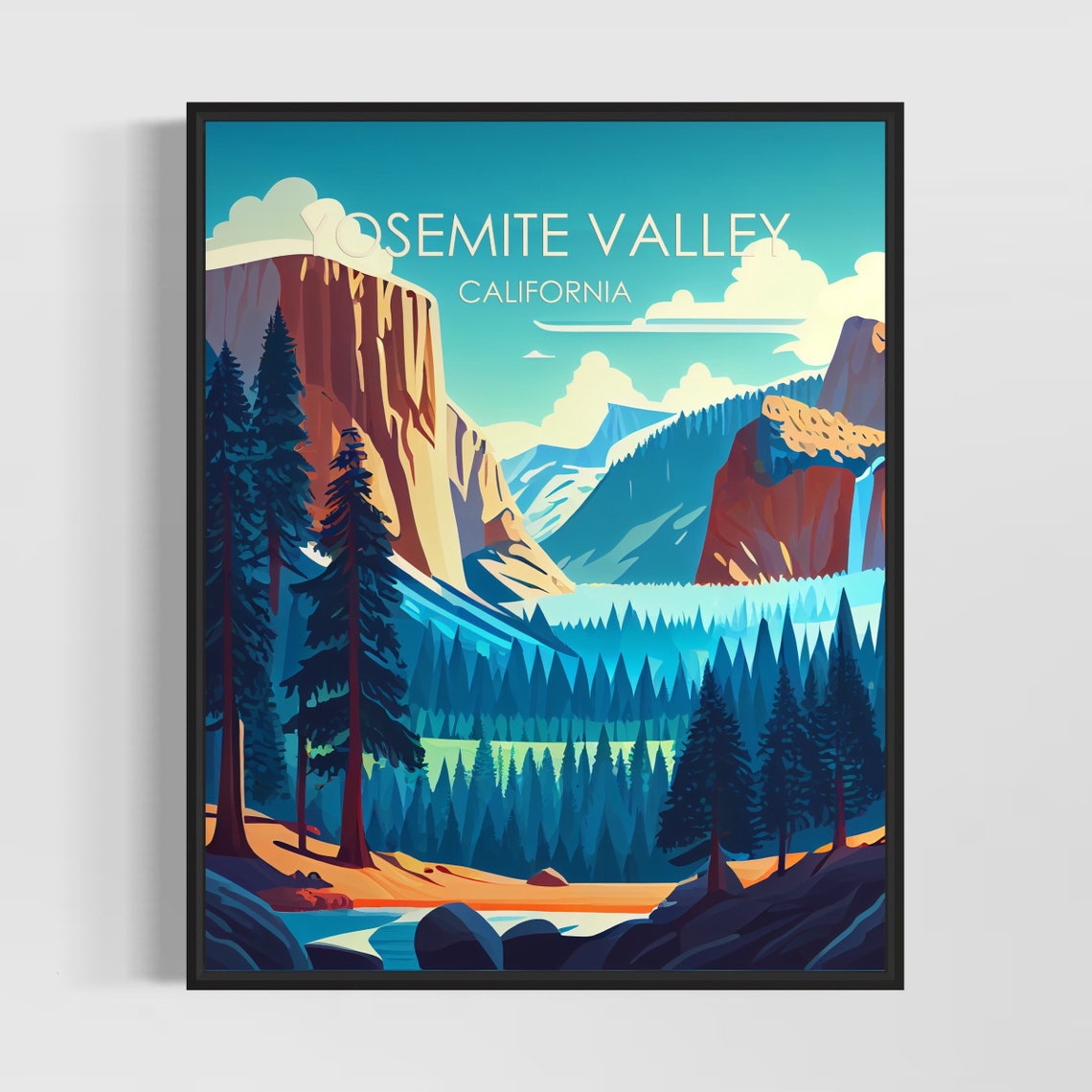 Yosemite Valley California Granite Cliffs Pine Forest Poster