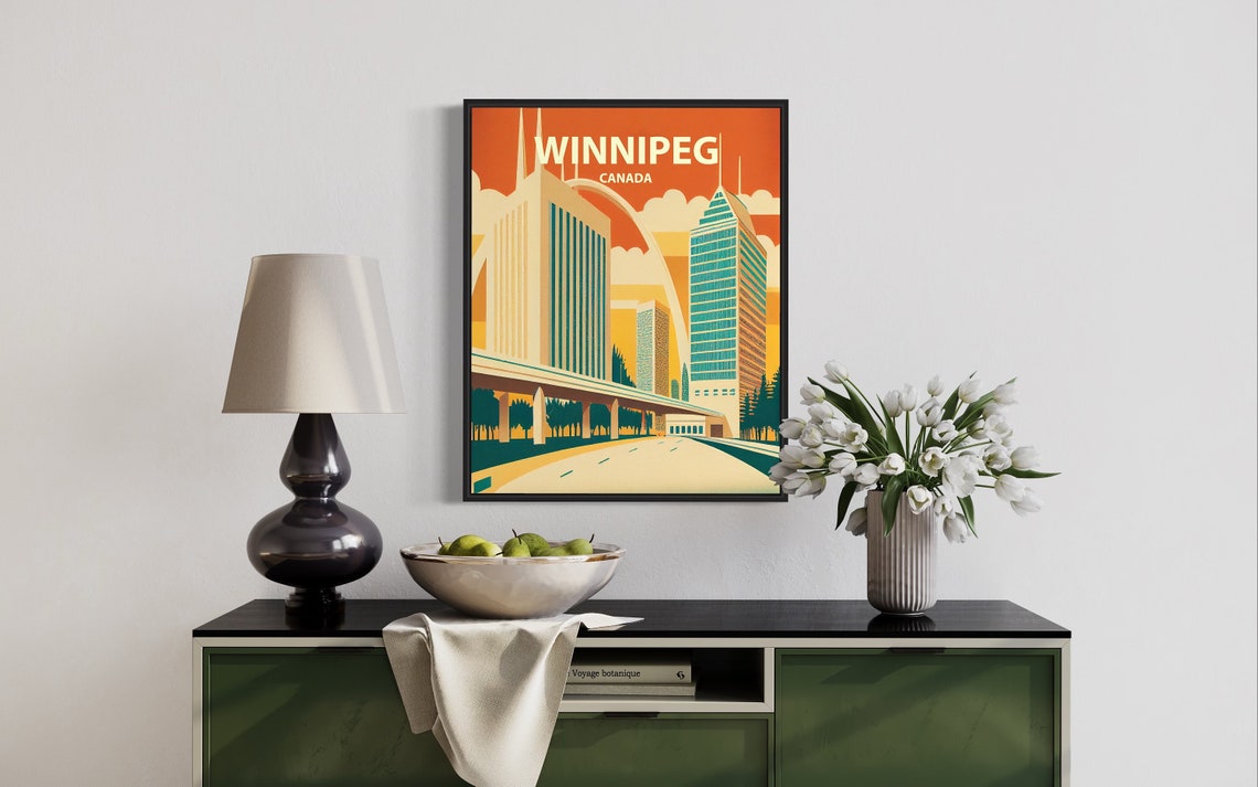 Winnipeg Canada Skyline Arch Overpass Retro City Travel Poster - Image 2