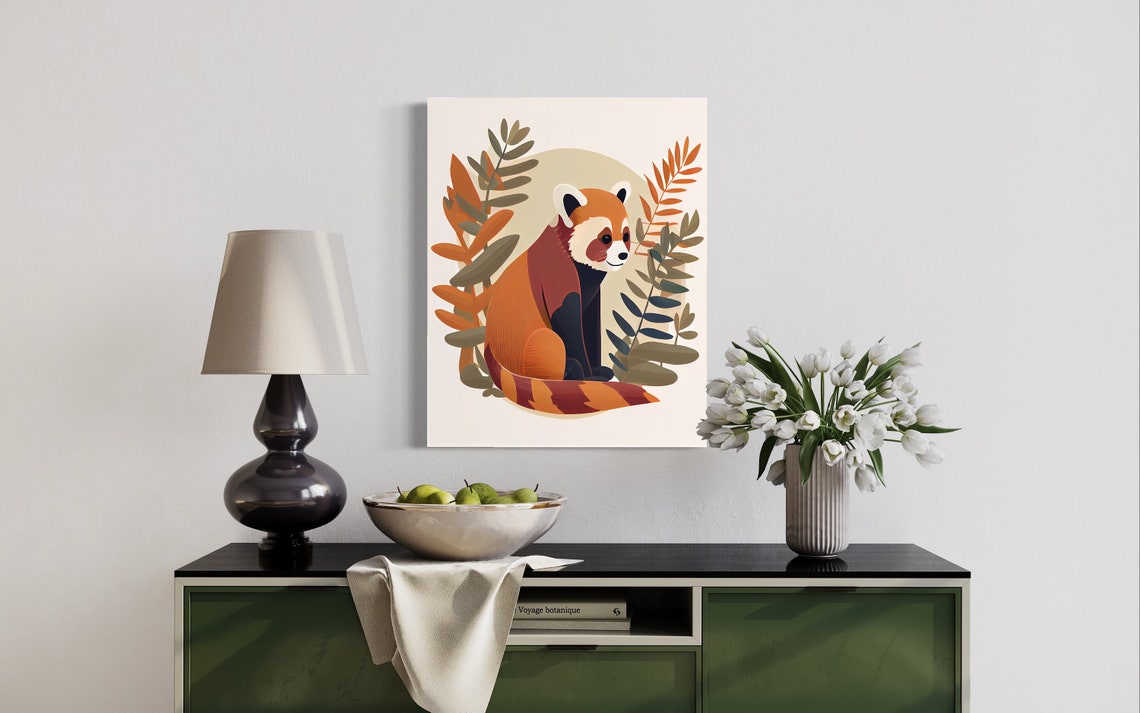 Red Panda Sitting Among Autumn Leaves Cute Wildlife Art Poster - Image 3