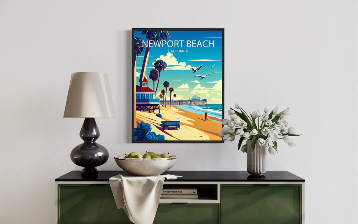 Newport Beach California Retro Beach Pier Vintage Travel Poster - Image 3