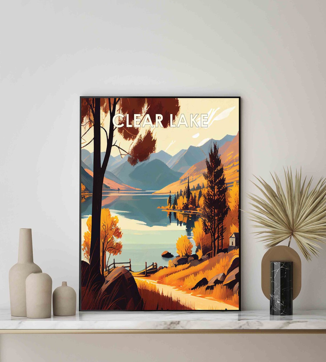 Clear Lake California Autumn Lakeshore Foliage Retro Travel Poster - Image 2