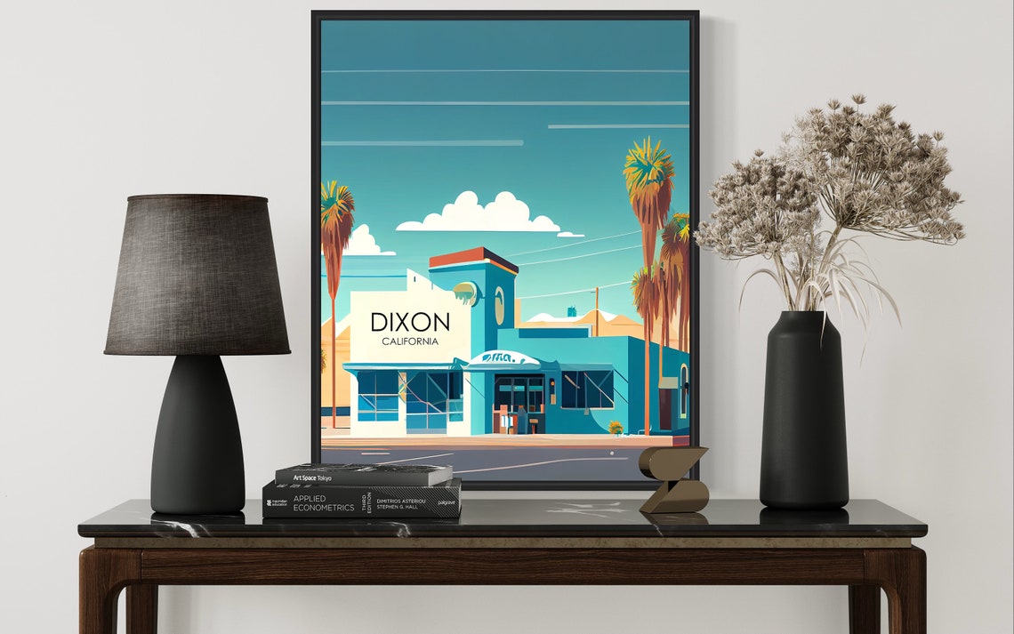 Dixon California Retro Turquoise Diner Building Scene Poster - Image 3