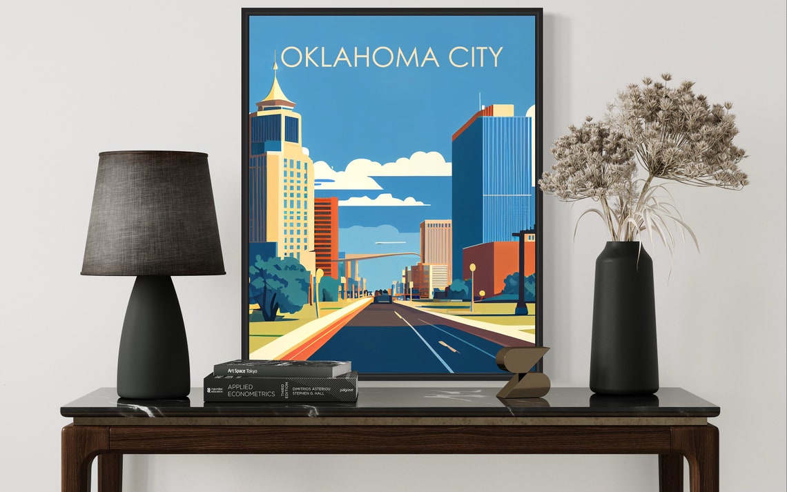 Oklahoma City Skyline Wide Boulevard Vintage Travel Art Poster - Image 3