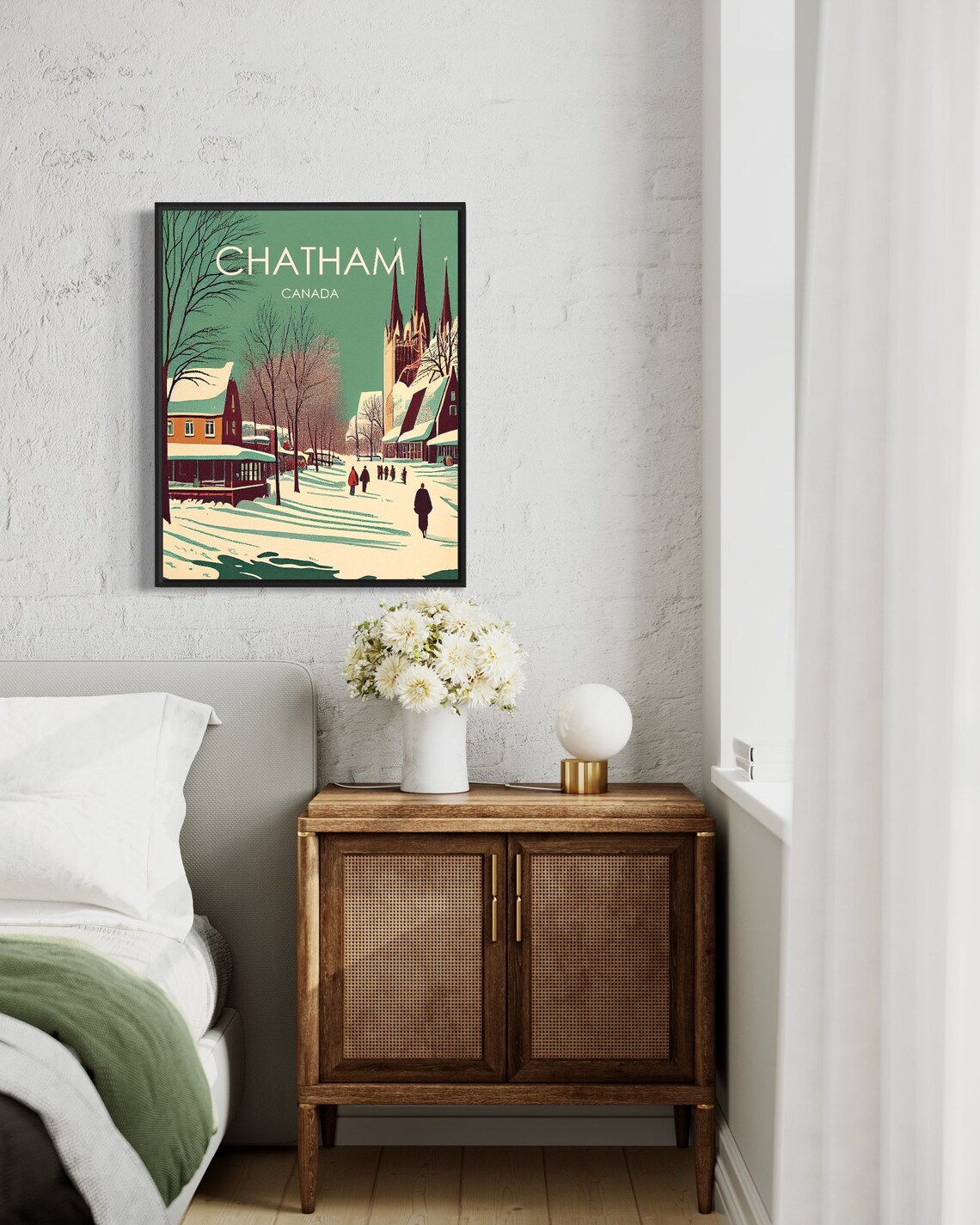 Chatham Canada Snowy Village Church Spires Winter Vintage Poster - Image 3