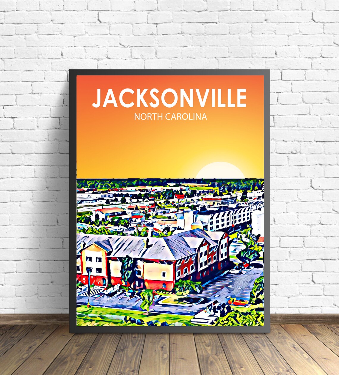Jacksonville North Carolina Colorful Sunset Skyline City Travel Poster