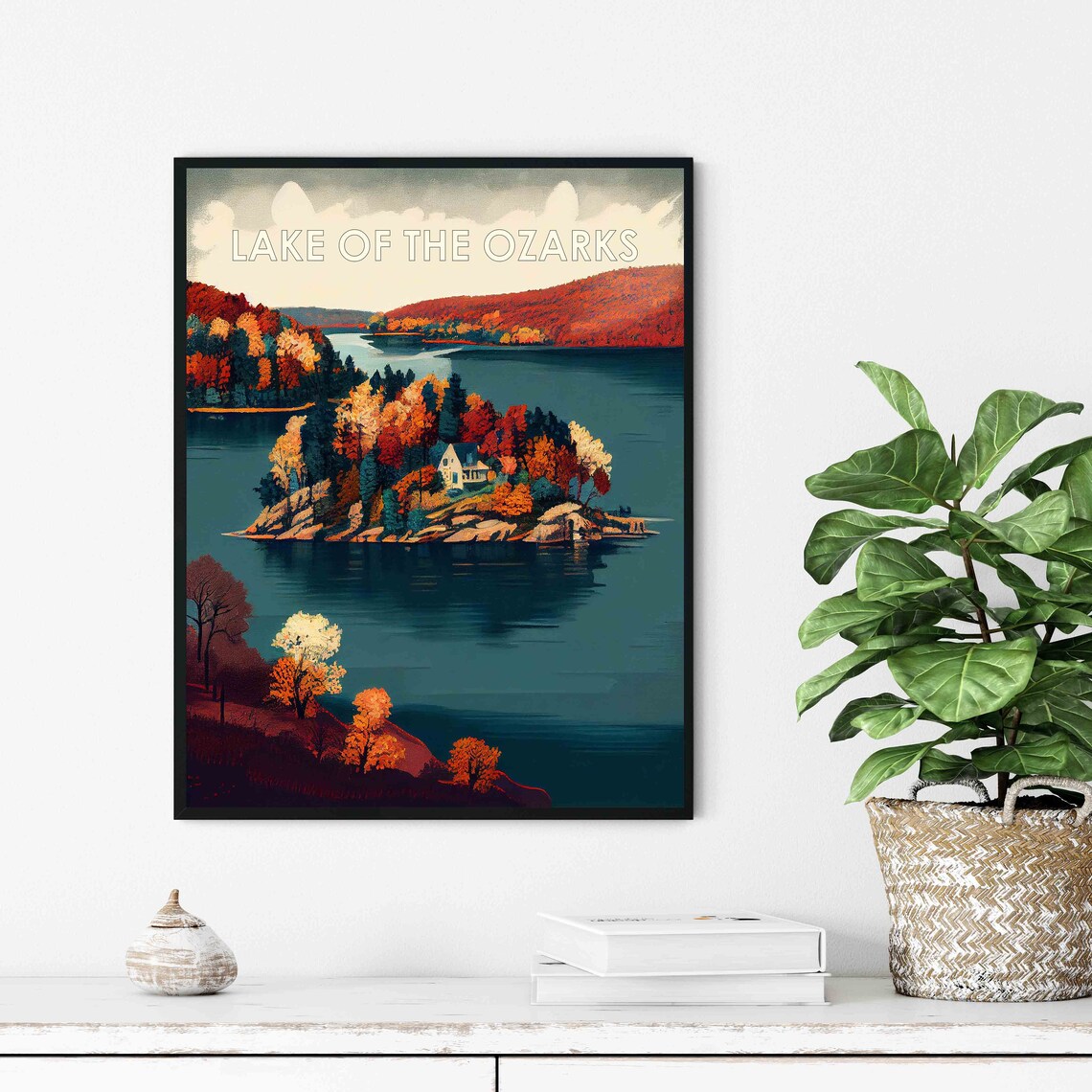 Lake of the Ozarks Autumn Island Cottage Vintage Poster Artwork - Image 3