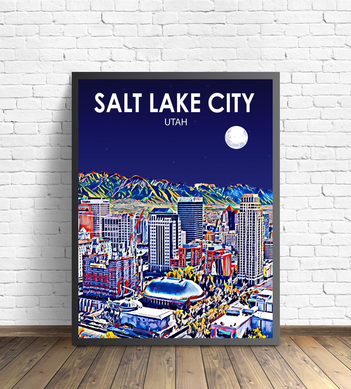 Salt Lake City Art Poster Utah Sunset Landscape Poster Print Salt Lake City Framed Wall Art Colorful Skyline Sketch Photo